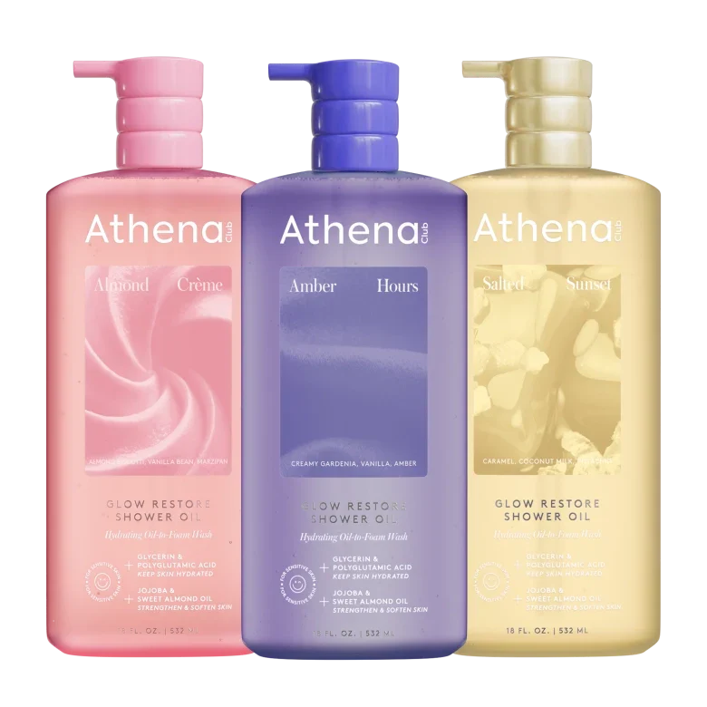 Glow Restore Shower Oil Trio L4 Almond Creme, Amber Hours, Salted Sunset